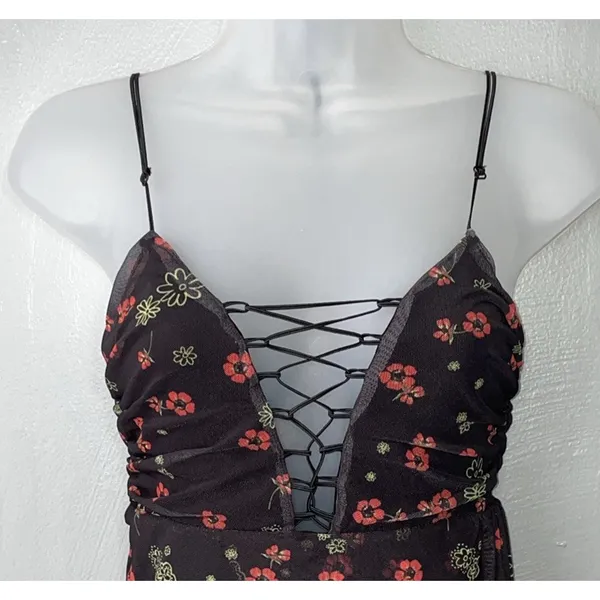 Urban Outfitters Mini Dress Juniors Size Small Black Floral Mesh Y2K Whimsigoth - Image 4