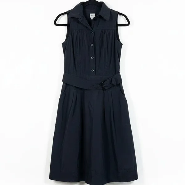 4/ S sleeveless Armani shirtdress button-front belt LBD Short Luxury Designer - Image 3