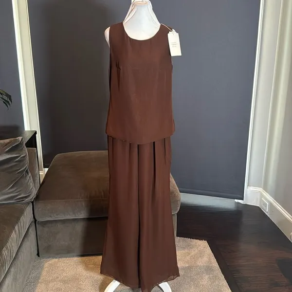 Women’s Brown Chiffon Lapel Jacket 3 Piece Formal Wedding Party Pant Suit Size 4 - Image 6