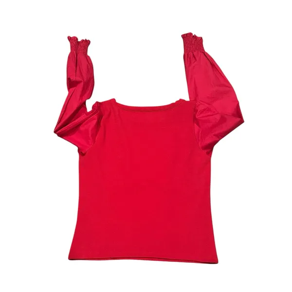 Anthropologie Red Structured Long Sleeve Cropped Blouse Top M - Image 5
