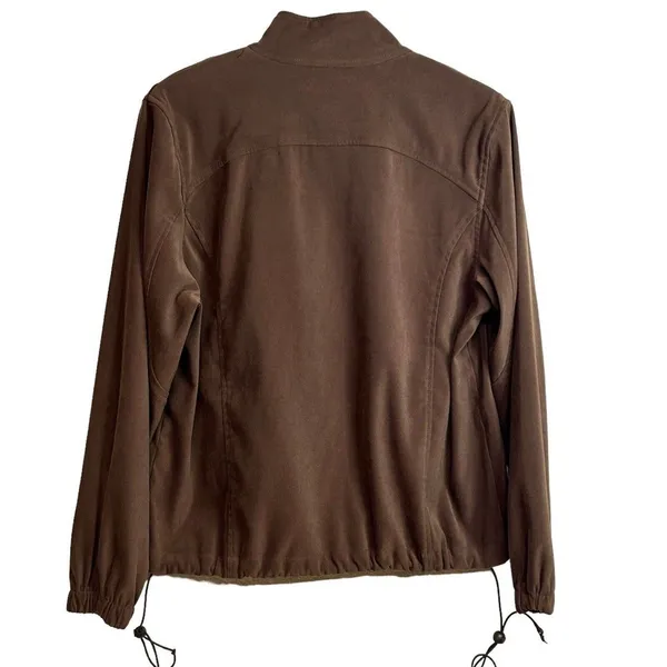 ORVIS Brown Faux Suede Full Zip Jacket Cinch Hem Pockets Y2K Women's 12 - Image 2