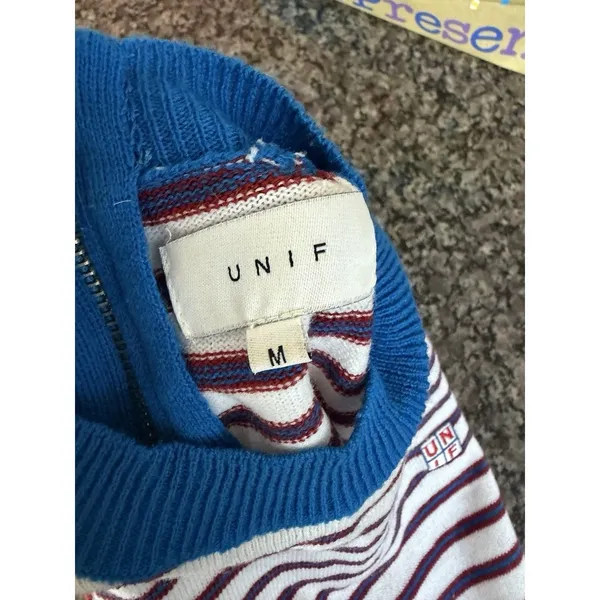 UNIF rainbow trim mock neck crop top knit sweater M - Image 6