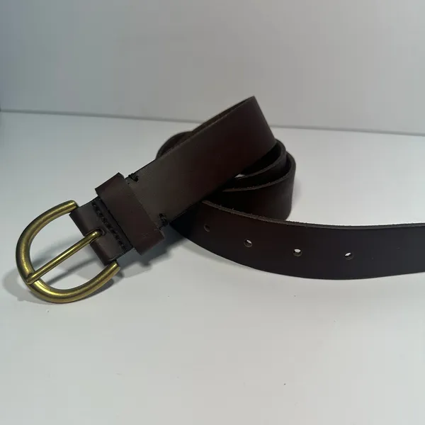 Brown Leather Belt Gold Brass Buckle Womens Medium Classic Western Target Preppy - Image 2