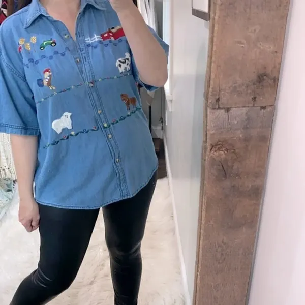 VINTAGE country western farm denim button down shirt size XLarge - Image 2