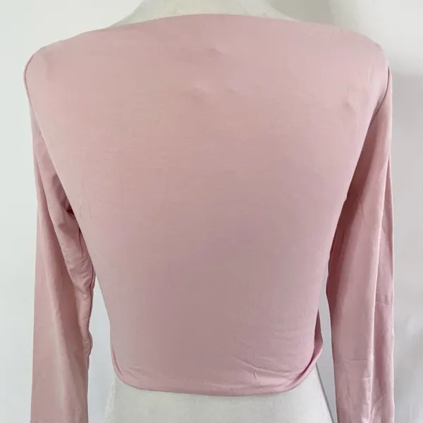 New SER.O.YA Ellis Twisted Cutout Front Long Sleeve Crop Top Pink Size Large - Image 10