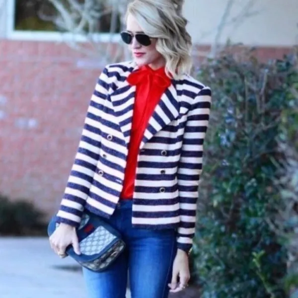 Cabi Cruise Blazer Size 6 Striped Double Breasted‎ Gold Button Old Money Yacht - Image 2