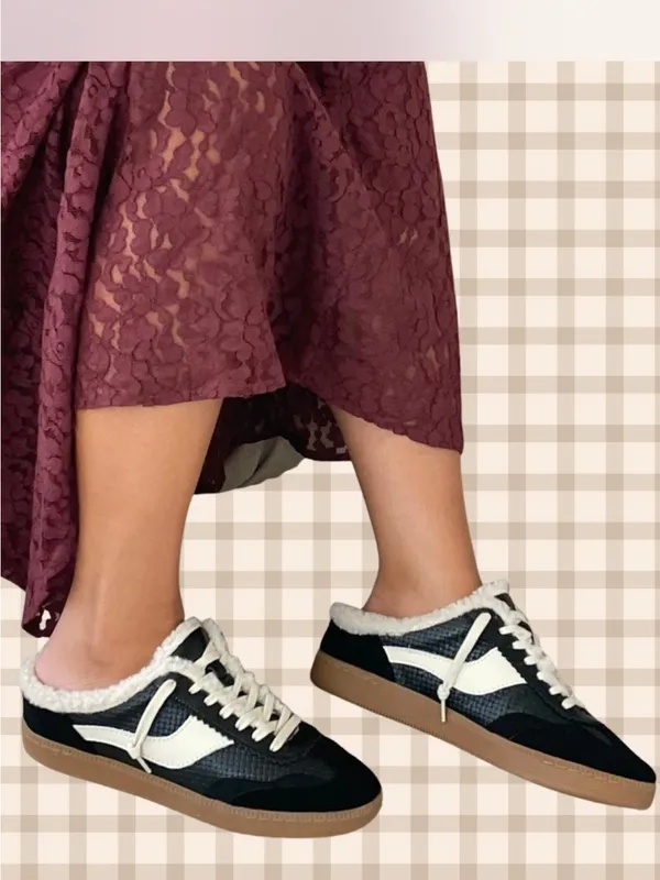 DOLCE VITA Women’s Black & White Faux-Shearling Lined Sneaker Mules - Image 5