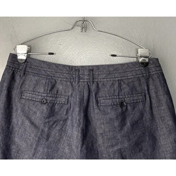 Express Chambray Linen Denim Short Size 12 Pleated Dark Blue Jean Mini 4" Preppy - Image 4