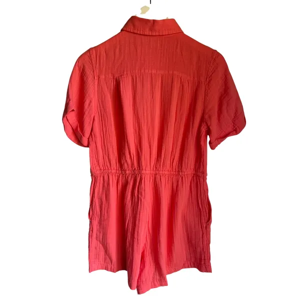 Old Navy XS Petite Coral Double Gauze Romper 100% Cotton Button Front Pockets - Image 5