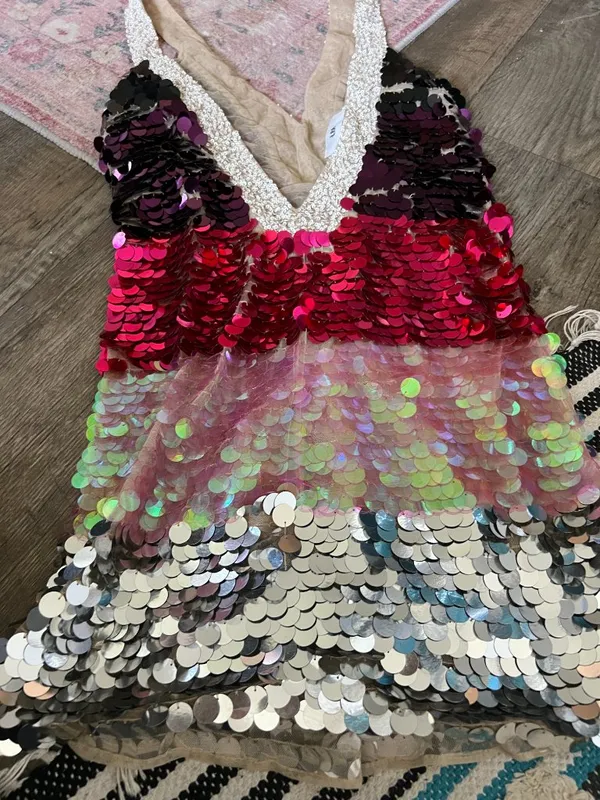 LPA Payette Sequin Deep‎ V Dress in Magenta Melody women's Size L - Image 5