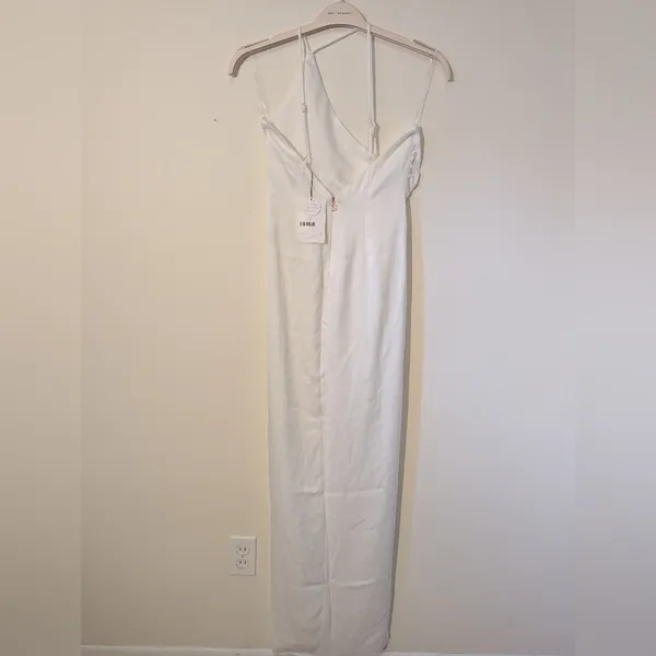 NWT Nookie Sz M Ivory Gypsy One Shoulder Side Slit Backless Evening Gown Bridal - Image 6