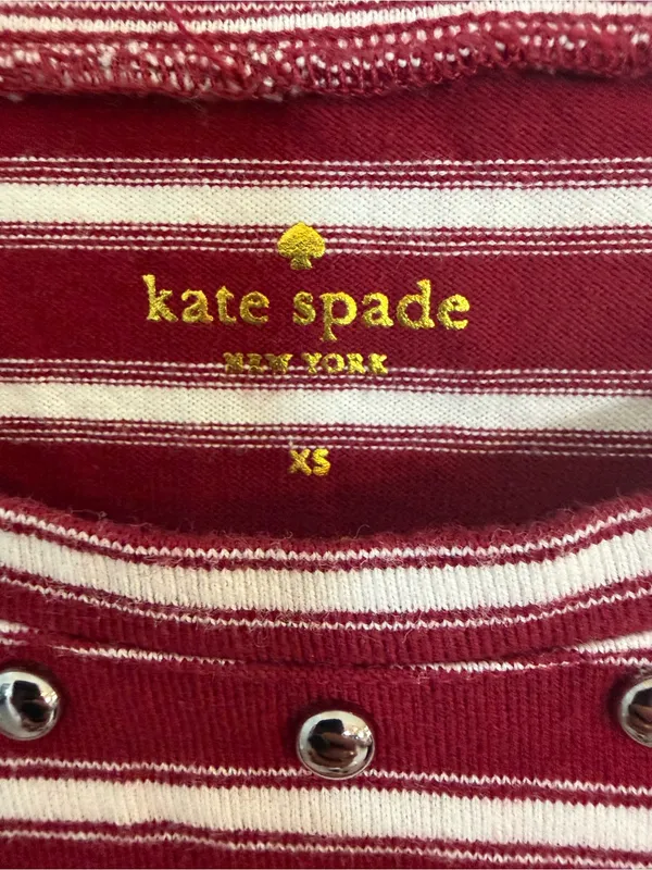 kate spade Burgundy & White Striped Long-Sleeve Top with Fringe - Image 2