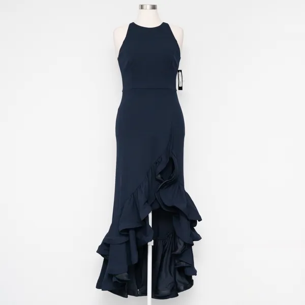 Betsy & Adam - Arielle Scuba Crepe Ruffle‎ Slit Gown - Image 3