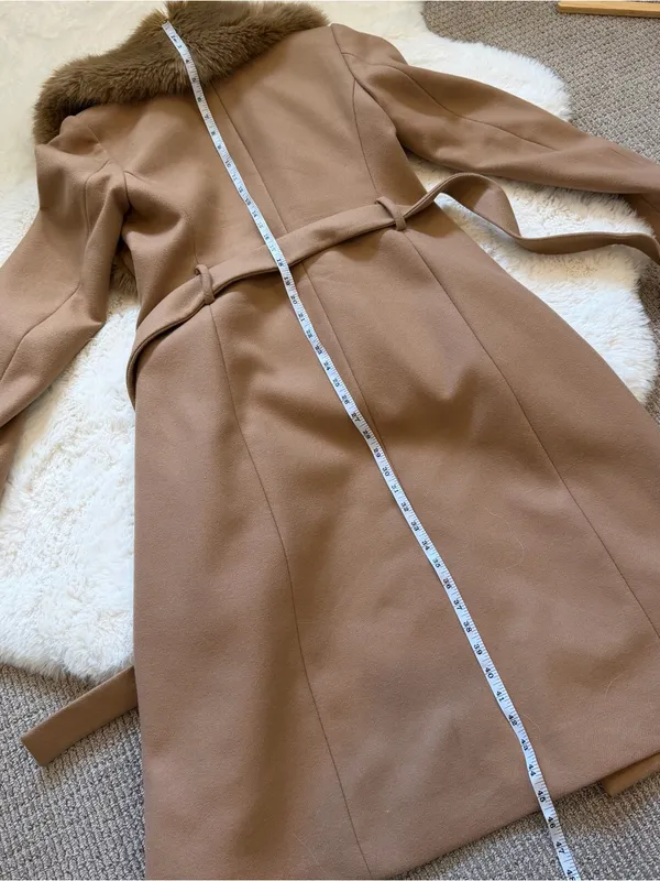 Wilfred Faux-Fur Long Wrap Coat Wool XS - Camel - Image 4