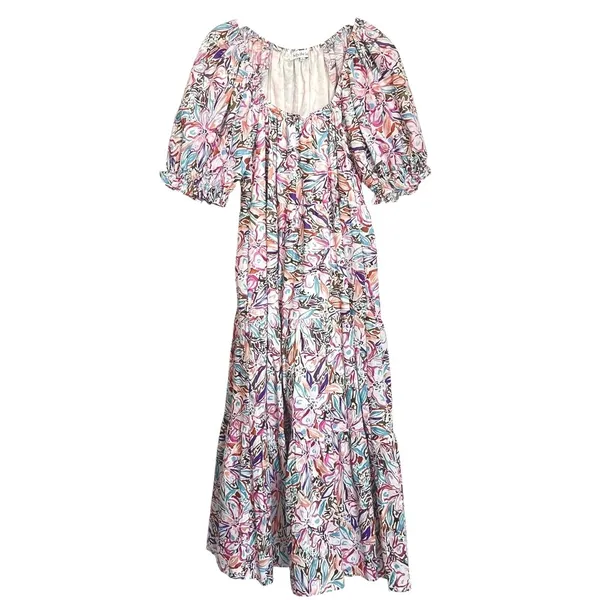 Sofie the Label Floral Midi Dress Tiered Puff Sleeve‎ M Multicolor Pockets Boho - Image 2
