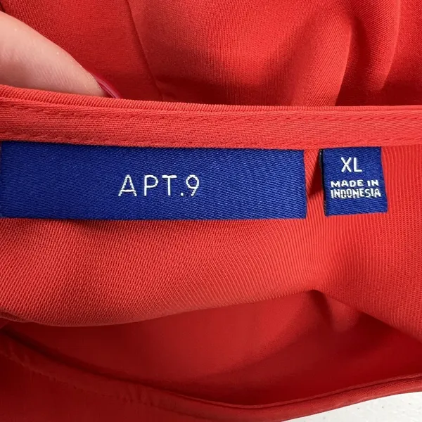 Apt. 9 XL Blouse Bell Sleeve Keyhole Back Stretch Career Red Flowy Holiday - Image 8
