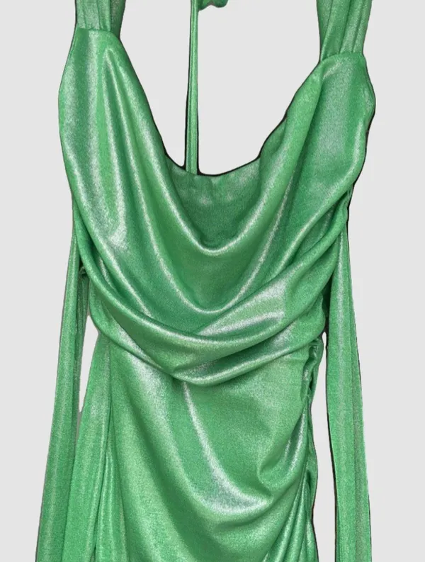 Green Melina Metallic Ruched Bodycon Mini Dress - Image 2