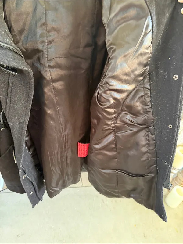 Excelled Collection Lined Wool/Polyester Coat Faux Leather Black 1X - Image 12