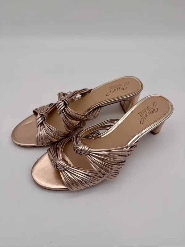 Jewel Badgley Mischka Cheryl Metallic Leather Block Heel Sandals Rose Gold 8 - Image 5