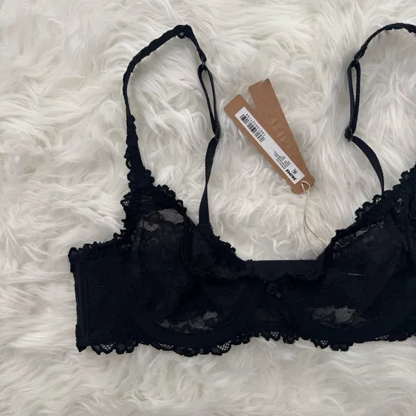 Skims Stretch Lace Unlined Scoop Bra Soot Size 36A - Image 3