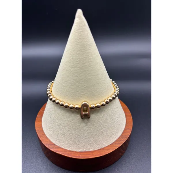 Gold Tone Beaded Stretch Bracelet Stack Set 4pc Initial A‎ Charm Polished 2232 - Image 2