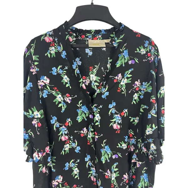 Maeve Anthropologie Dark Floral Butterfly Ruffle Short Sleeve Top Button Front S - Image 3