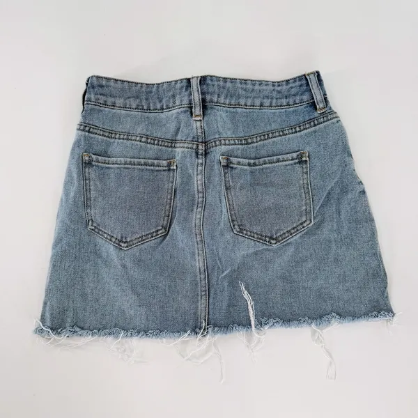 PacSun Light Wash Denim Mini Skirt Raw Frayed Hem Size 25 - Image 2