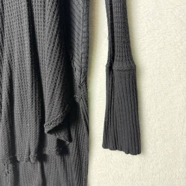We The Free Free People Black Tunic Top Waffle Knit Thermal Long Sleeve size L - Image 3