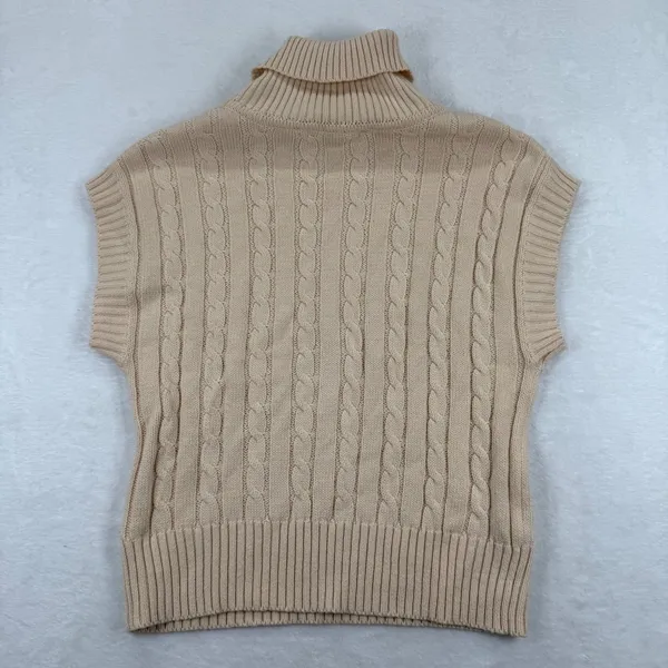 Ellison Beige Cable Knit Turtleneck Sweater Vest RT3382-6 Womens‎ Small - Image 7