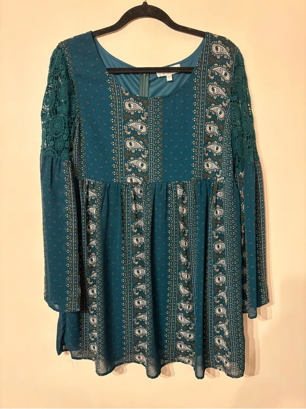 entro Teal Floral Boho Babydoll Mini Dress - Image 2