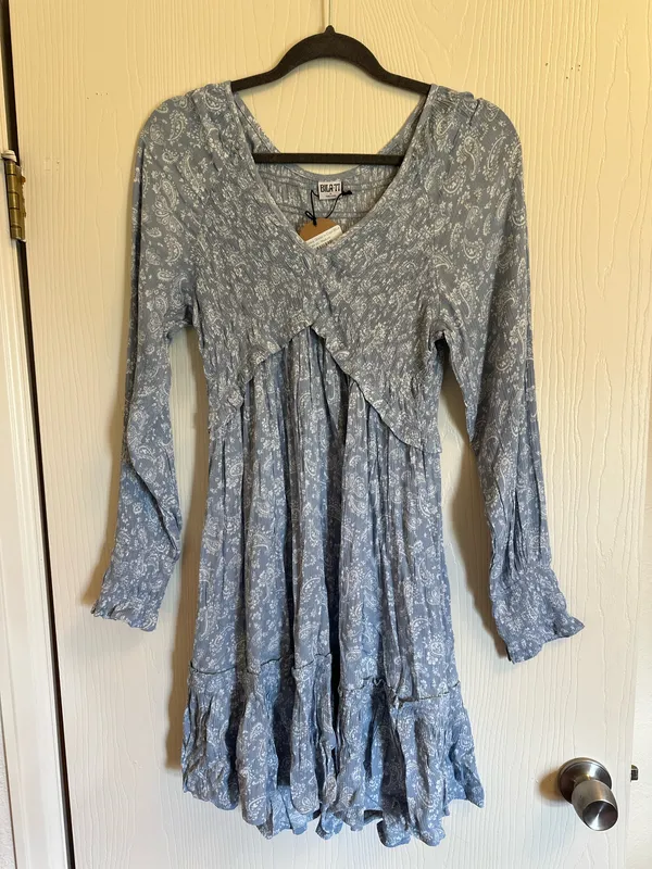 Blue paisley long sleeve mini dress - Image 2
