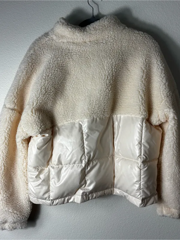Fabletics Nelly Mixed Media Half Zip Sherpa Puffer Jacket Oats M - Image 9