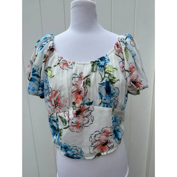 Abercrombie & Fitch Ruched Puff Sleeve Scoopneck Top Size XL - Image 3