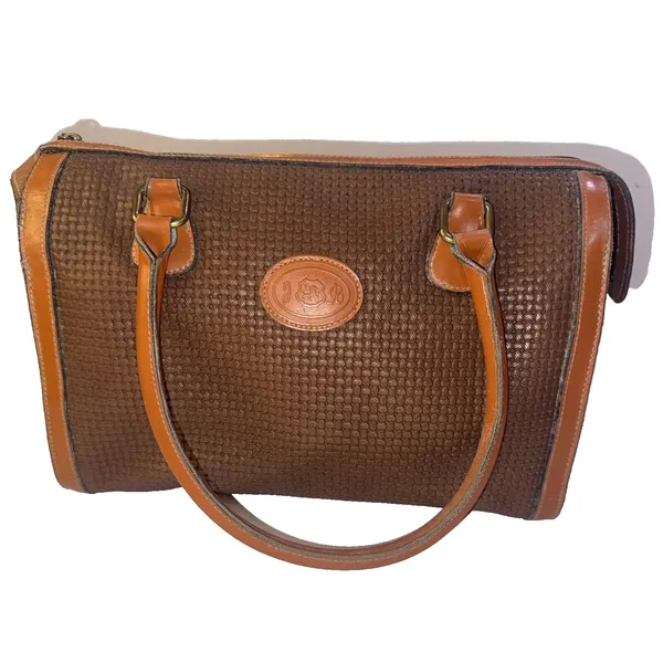 Vintage JR Julius Resnick Monogram Lining Leather Woven Purse Satchel Bag USA - Image 3