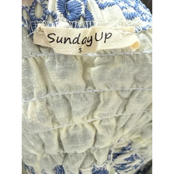 Sunday Up Women’s Eyelet Lace Smocked Midi Dress Blue Summer Coastal Resort S - Image 9
