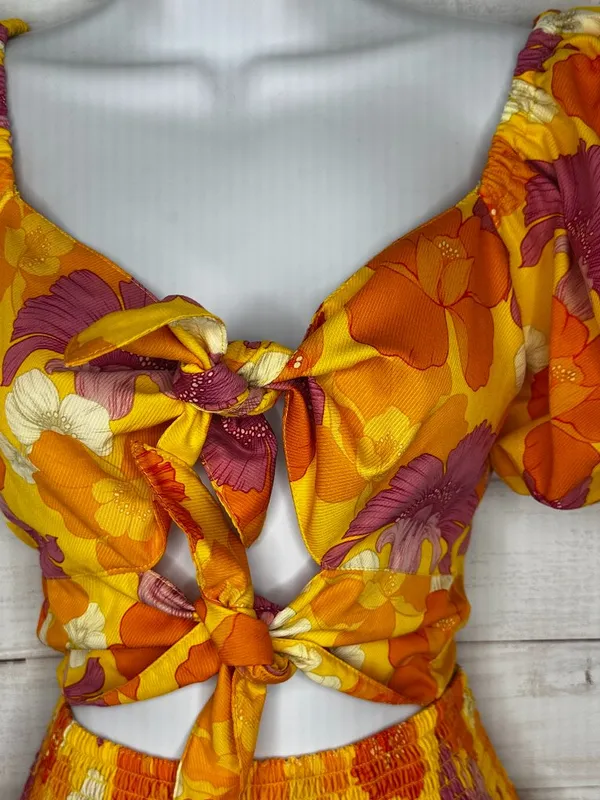 Agua Bendita Set Bailee Crop Top Teresa Tiered Skirt Yellow Blooms Size Small - Image 3