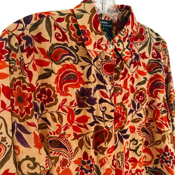 Lauren Ralph Lauren Paisley Floral Blouse Women's Medium‎ Career Preppy Classic - Image 2