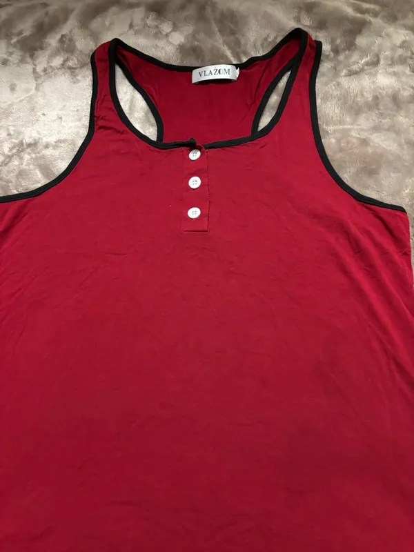 Vlazom Pajama Set Women’s Size S Burgundy/Red Racerback Tank Black Trim - Image 4