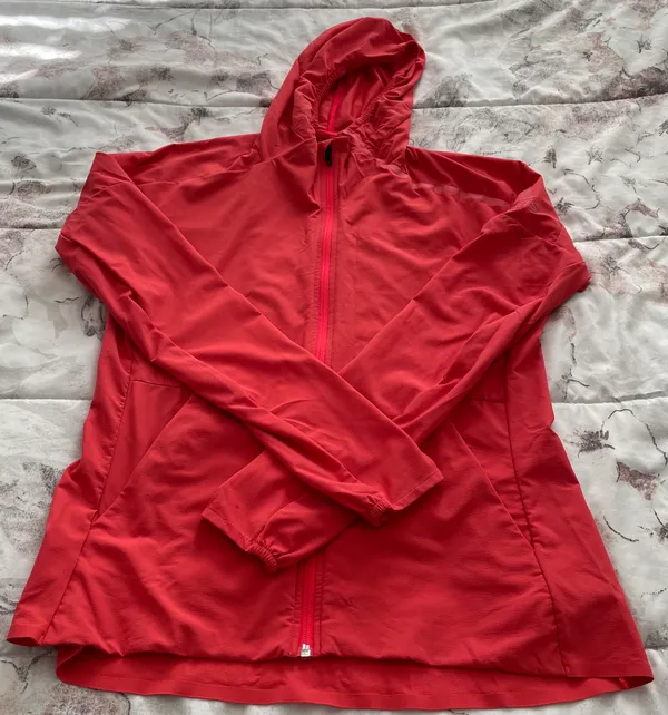 Orange Coral Hooded Full Zip Lined Pockets Logo Windbreaker, size M - Image 6