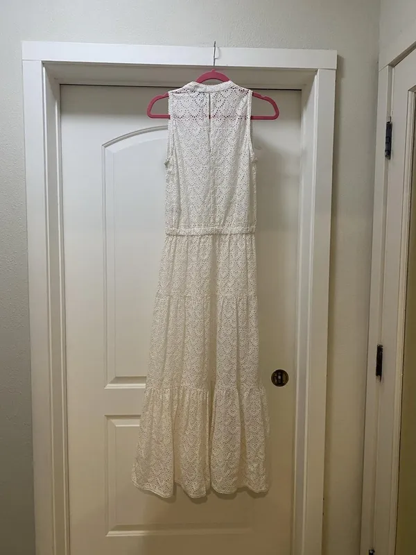 Gerard Darel Dress Womens S White Eyelet Lace Sleeveless Tiered Maxi Sundress - Image 5