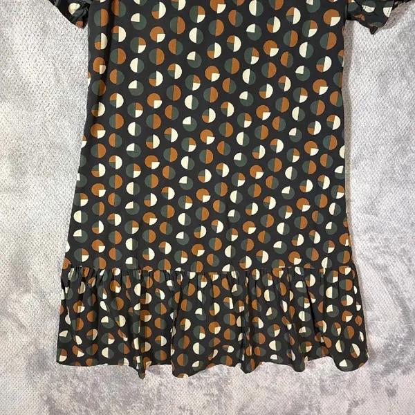 THML Women’s Small Geometric Print Smocked Mock Neck Ruffle Hem Shift Dress - Image 4