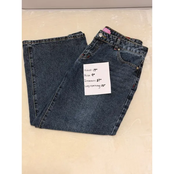 Edikted Women's Sz L Dark Wash Wide Leg Jeans Mid‎ Rise Denim - Image 3