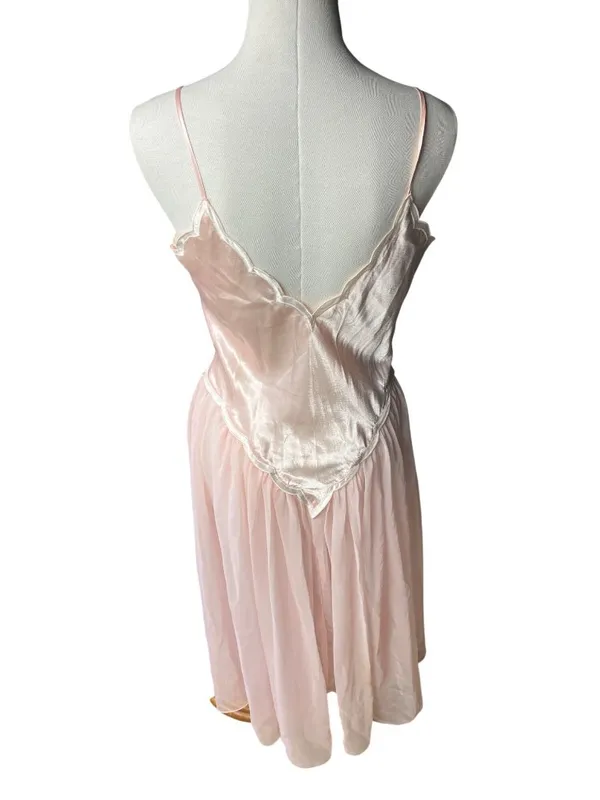Vintage Victorias Secret Pink Satin & Sheer Embroidered Nightgown Slip Dress M - Image 6