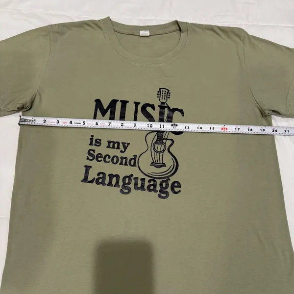 Music Is My Second Language Graphic‎ T-Shirt Olive Green Cotton XL Short Sleeve - Image 7