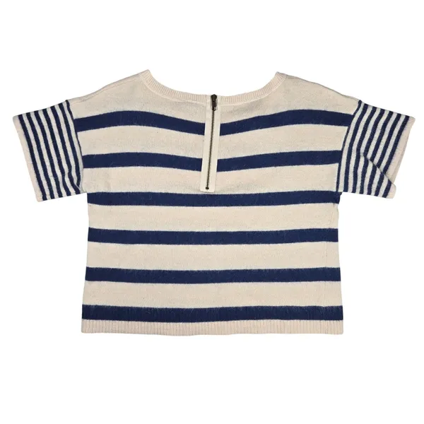 Topshop Womens Angora Blend Striped Short‎ Sleeve Sweater Cream Navy Blue US 4 - Image 2