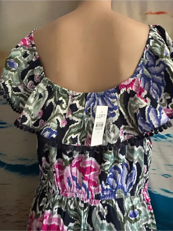 LOFT Floral Ruffle Maxi Dress in Pink, Blue & Green MD NWT - Image 9