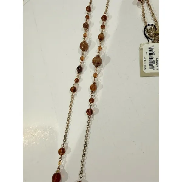 $38 Nordstrom 32 inch Long Station Beaded Necklace Brown Amber Marbled Beads - Image 3