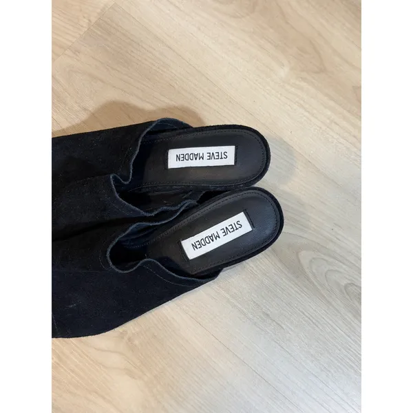 Steve Madden Deco Mules Black 8 Women Block Heel Suede Open Toe DECO01S1 - Image 2