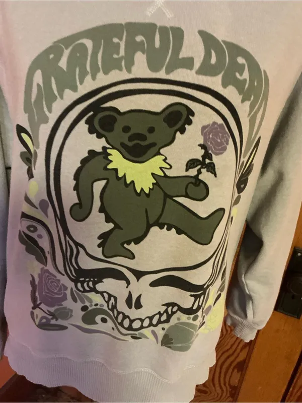 American Eagle Grateful Dead Bear Skull Sweatshirt XS Gray Lived-In Raw Edge - Image 7