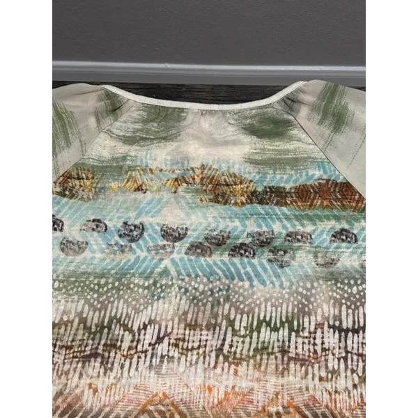 Chicos Boho Top Abstract Tribal Inspired Print Crochet Lace Artsy Size 1 Medium - Image 10
